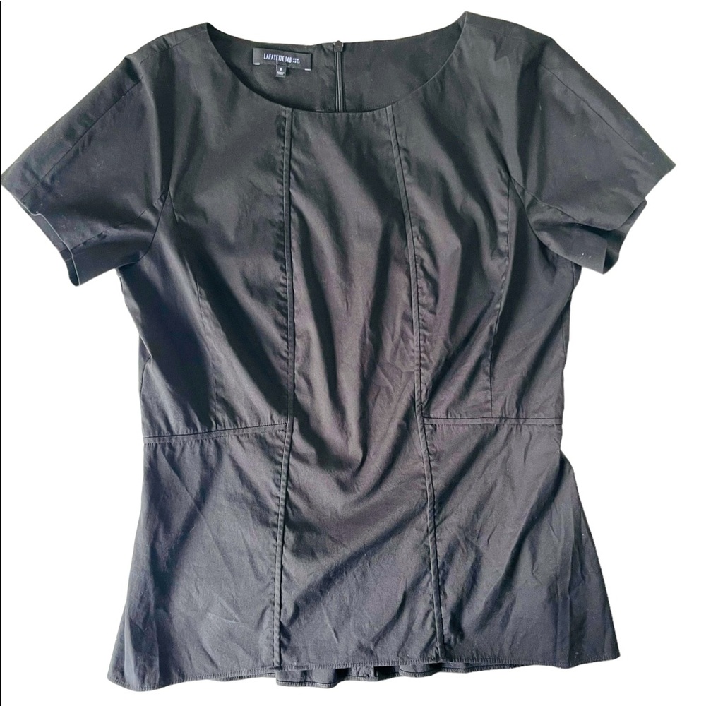 Lafayette 148 New York Cotton T-Shirt Blouse | Black Crew Neck | Size 8